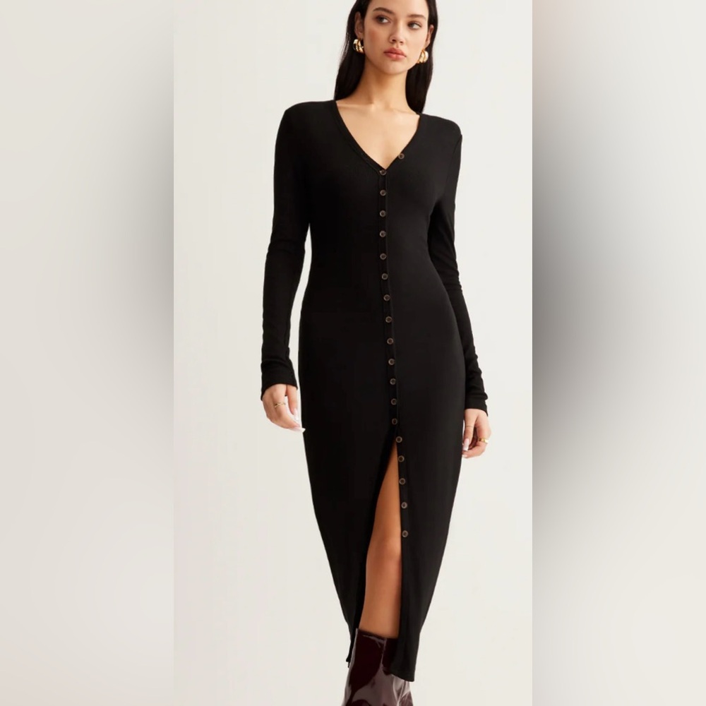 Black long sleeve midi dress - Picture 3 of 4